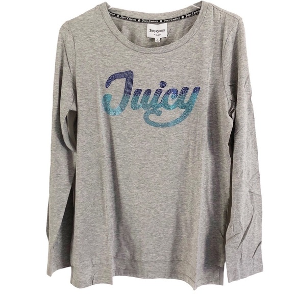 Juicy Couture Long Sleeve Bling Juicy Spellout Powder Gray NWT Medium T-Shirt - Picture 1 of 7